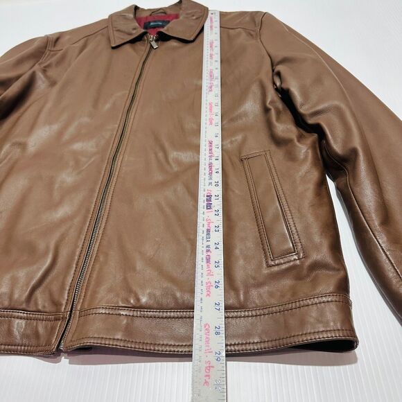 Façonnable Leather Jacket Men's Size XL Brown Quilted Lined Long Sleeve Full Zip - Picture 4 of 9